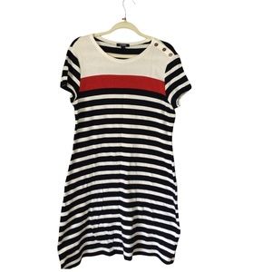 Chaps Short Sleeve Red White and Blue Stripe Dress Size XL